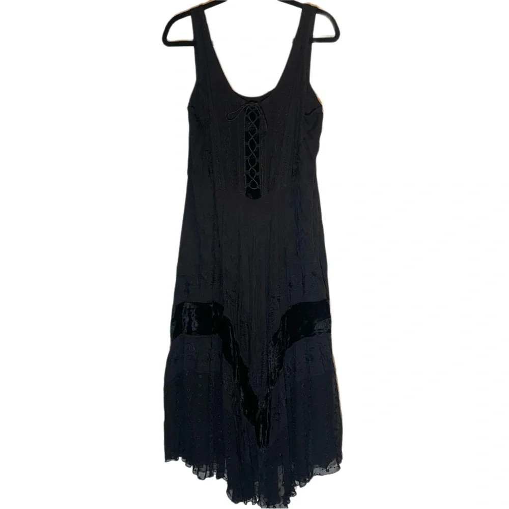 Unique Sundress lace up breast embroidered,  crushed velvet and lace panels. - Picture 2 of 5
